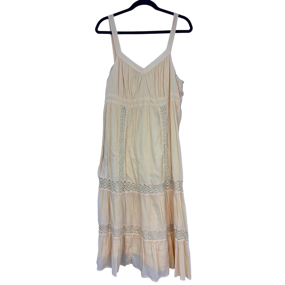 Sonoma Boho Prairie Y2K Milkmaid Tiered Crochet Lace Empire Waist Midi Dress L
